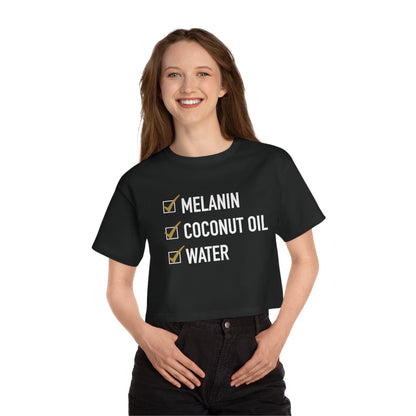 "Melanin, Coconut Oil, Water" Checklist Cropped T-Shirt