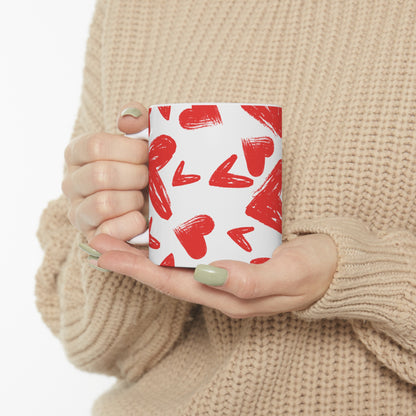 Scribble Heart Design Ceramic Mug 11oz