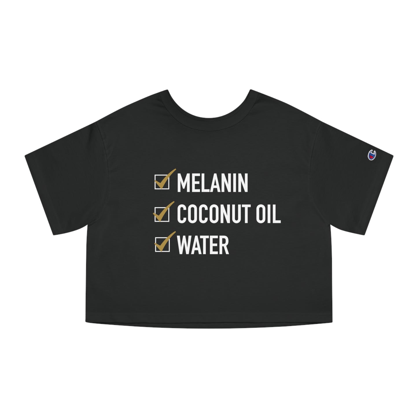 "Melanin, Coconut Oil, Water" Checklist Cropped T-Shirt